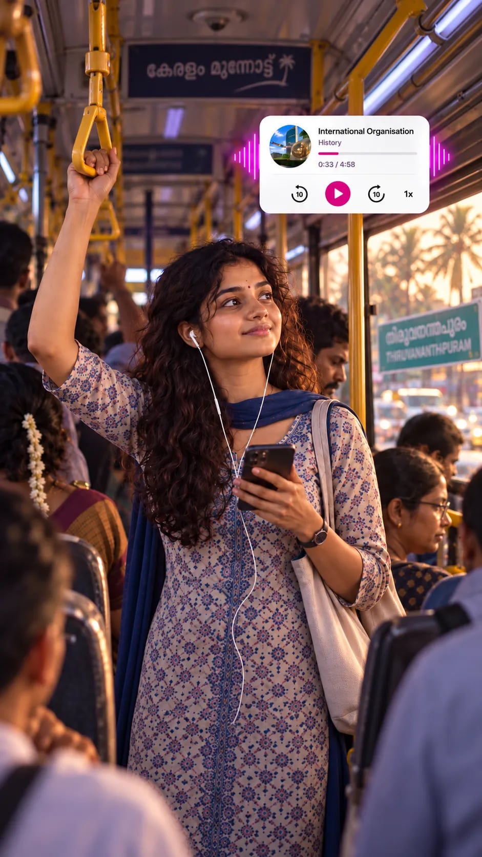 Kerala PSC aspirant listening to Edpodia audio lessons during commute