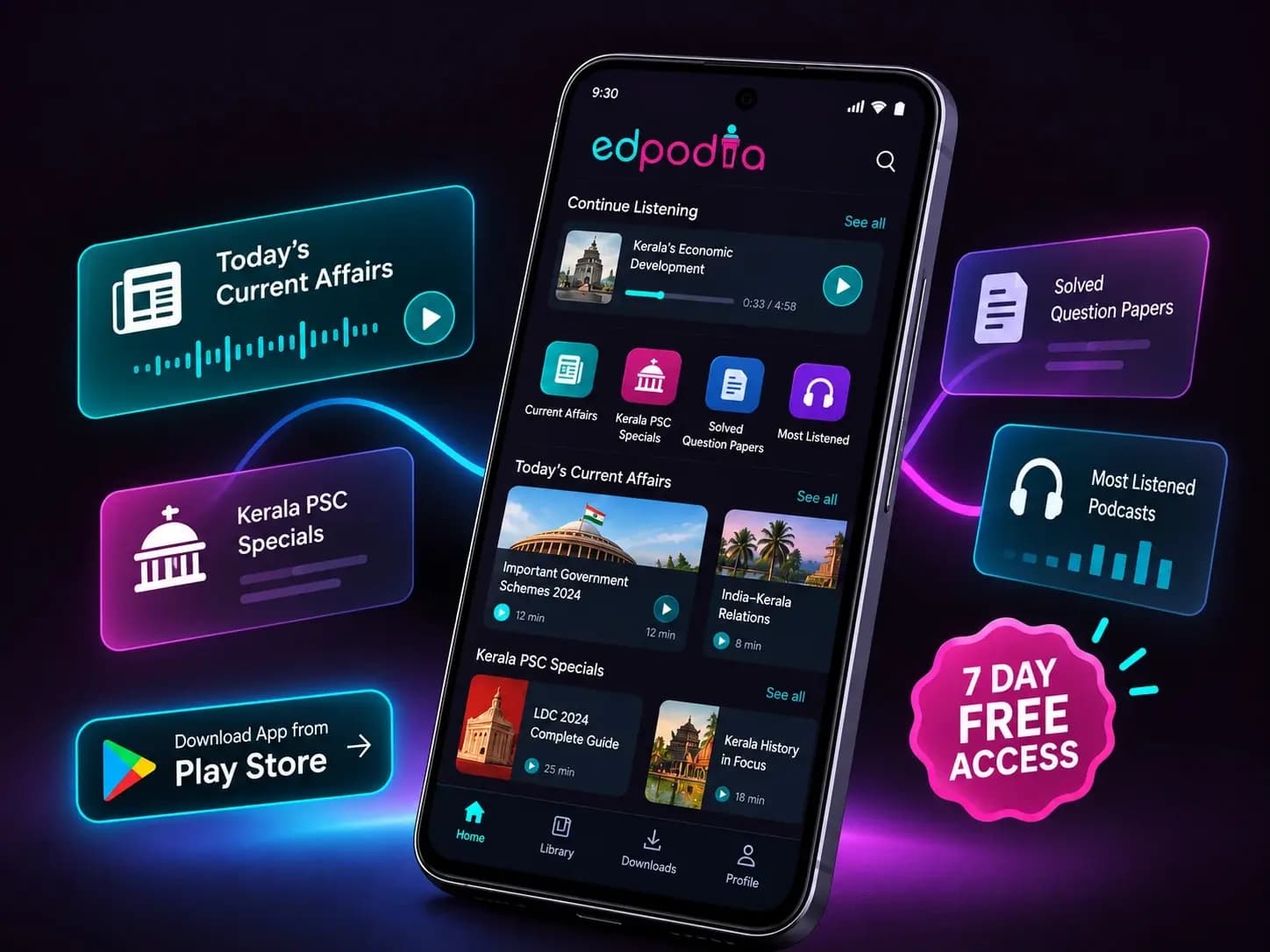 Edpodia Kerala PSC audio learning app on a mobile phone