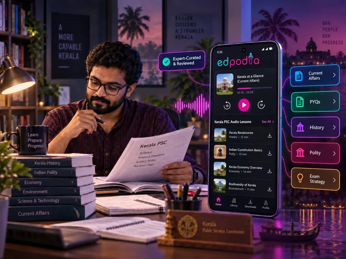 Expert-curated Kerala PSC audio lessons on the Edpodia app